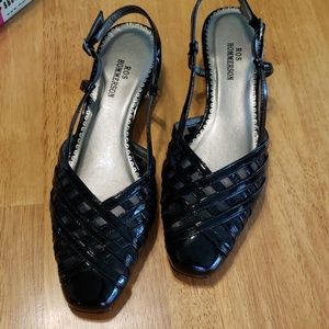 Black patent leather sandals